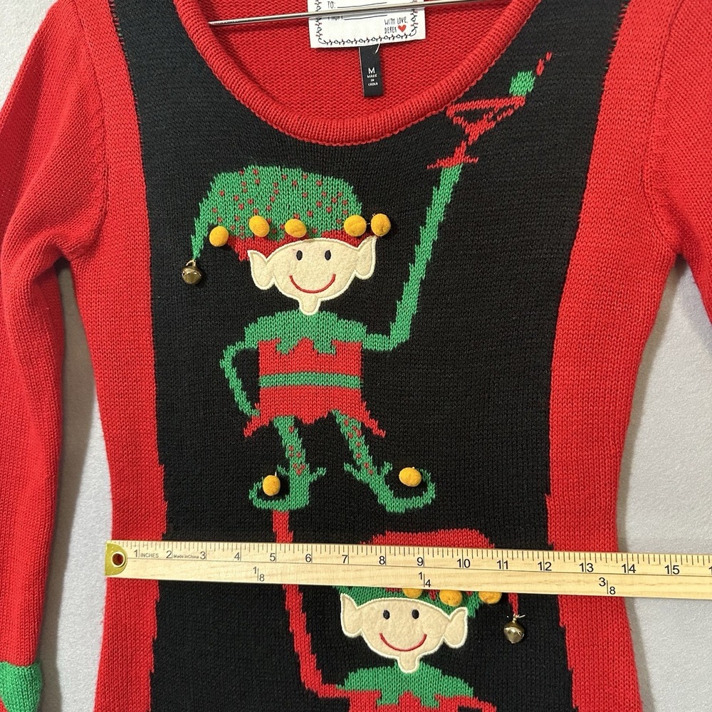 Christmas Elf Sweater Dress Red Holiday Ugly Sweater Party Dress Women's Medium - Picture 7 of 11